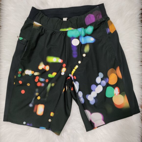 Lululemon Men's Black/Multi City Lights Pattern Blink Me Athletic Shorts Size S - Picture 4 of 15